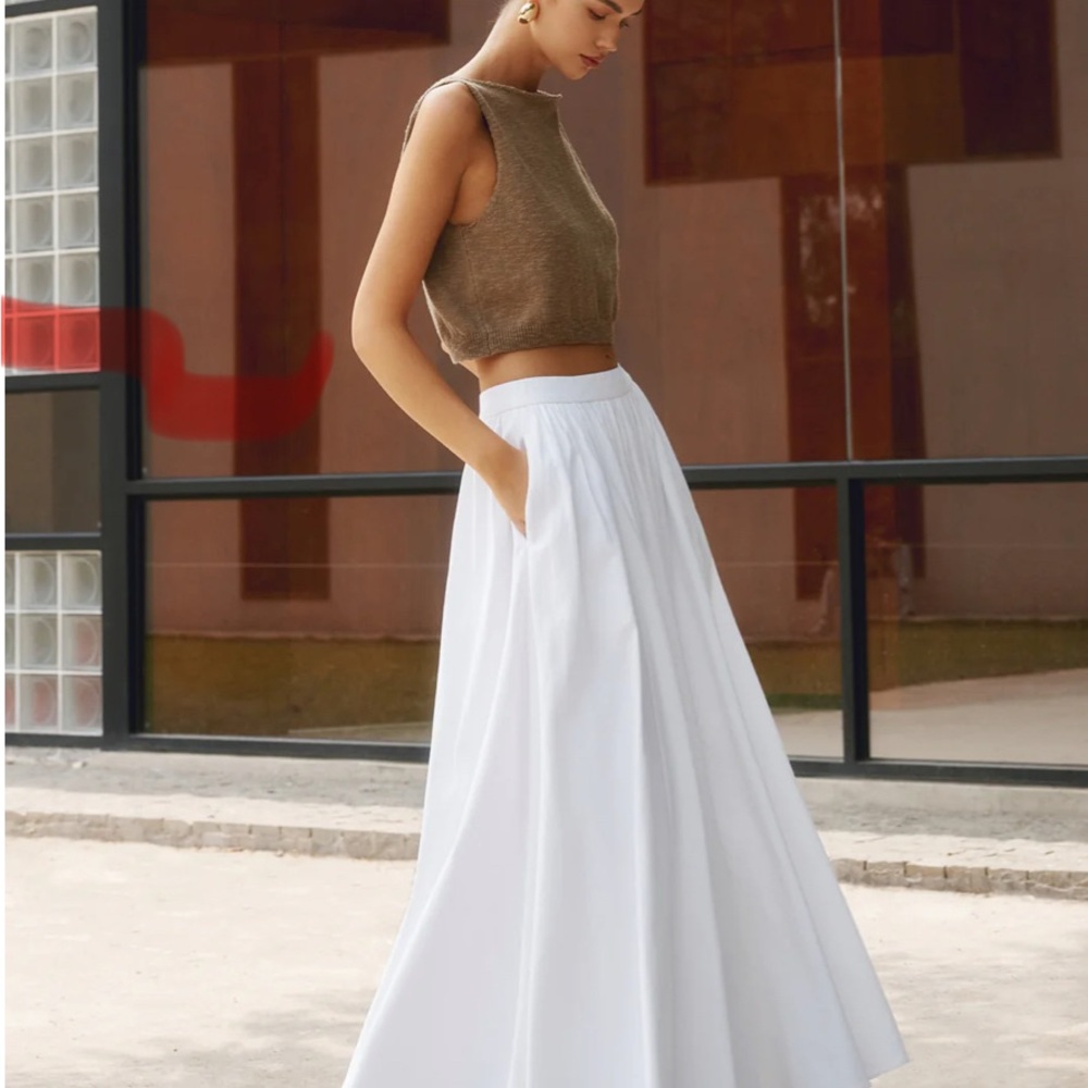 Commense Linen Pleated Maxi Skirt